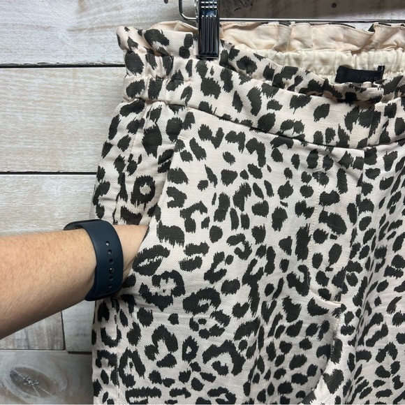 J Crew Crop Pants Womens 8 Linen Blend Leopard Loose Fit Stretch Waist Pockets - Picture 5 of 12